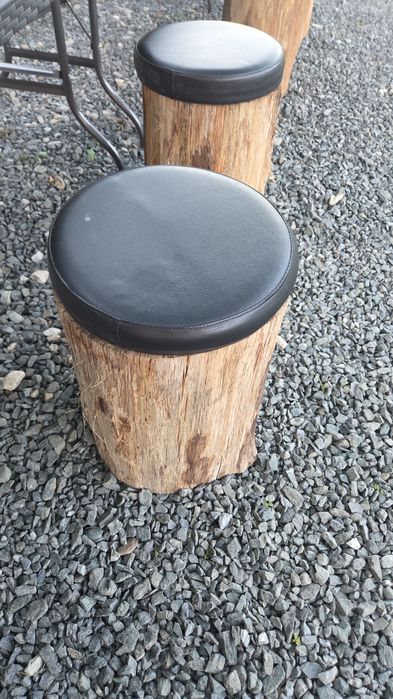 Vand scaun din butuci de lemn cu sezut din piele