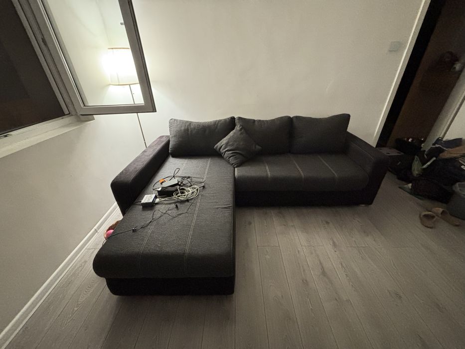 Coltar extensibil cu sezlong universal, Athen, 245 x 182 x 86 cm, stofa, gri/gri inchis