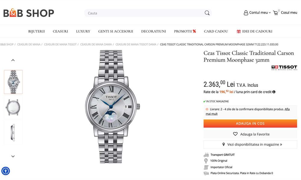 Ceas dama Tissot Premium Moonphase 32mm, stare foarte buna!