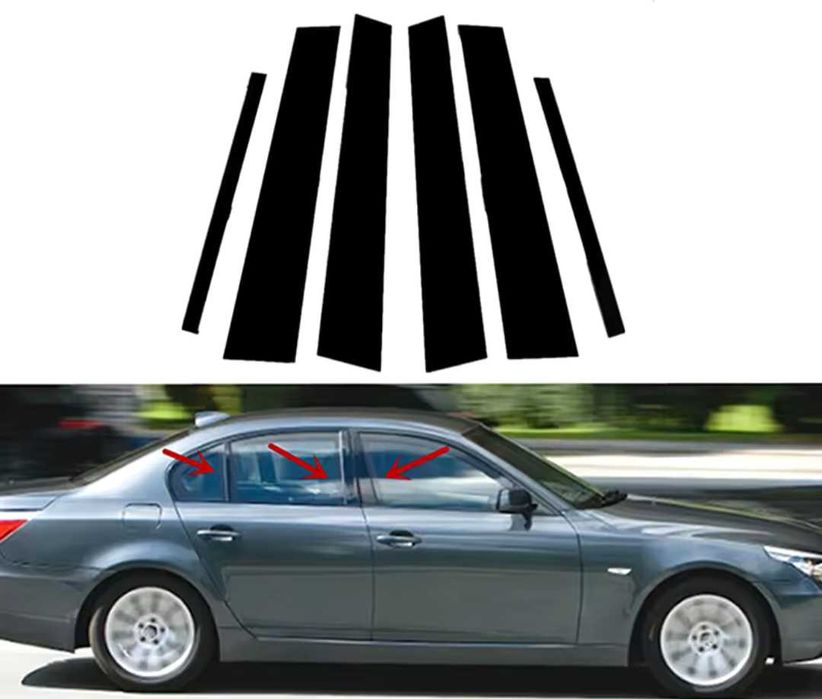 Ленти за рамките на вратите за БМВ Е60 седан BMW E60 черни пиано лак