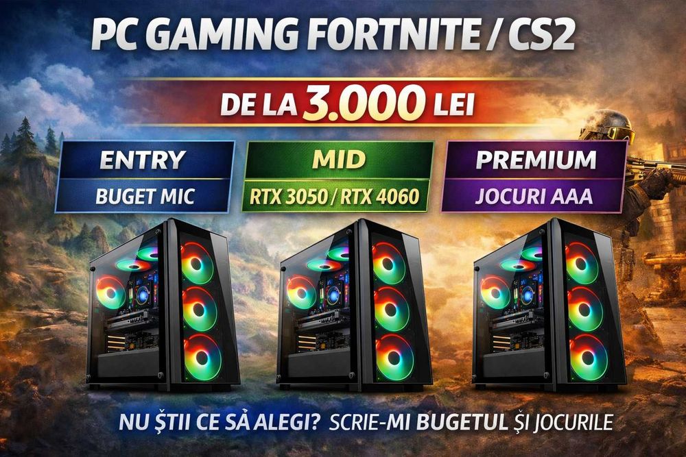 PC Gaming Fortnite / CS2 – Buget Mic / Configuratie Premium / Garantie