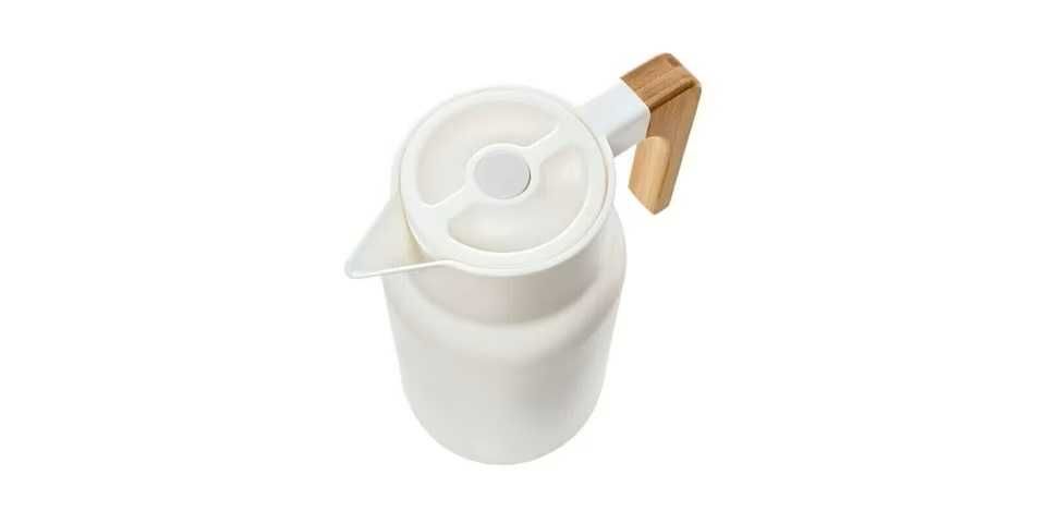 Cană termos ERNESTO , plastic/lemn, 1 l, albă