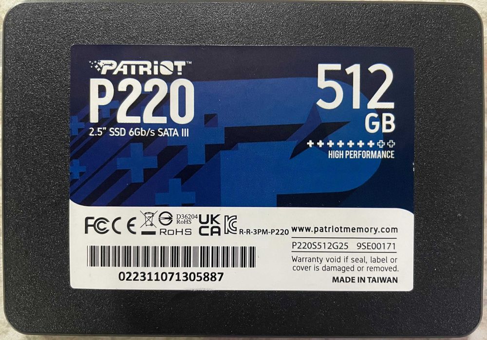 Твердотельный накопитель SSD 512 GB Patriot P220, 2.5", SATA III