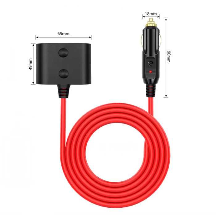Разклонител за запалка PG459 – 2 гнезда, 1.5м кабел, 180W (12V/24V)