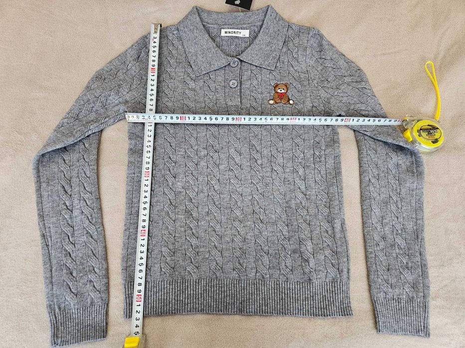 Дамска плетена блуза EXPLOSI 1086-150 сива мече дълги ръкави S/M с яка