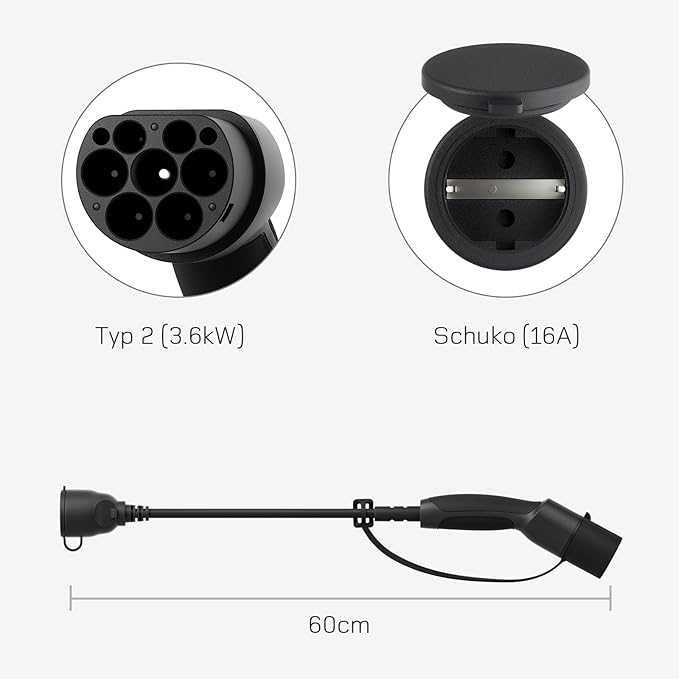 Адаптер тип 2 към Schuko щепсел за зарядно за ел автомобили и др.