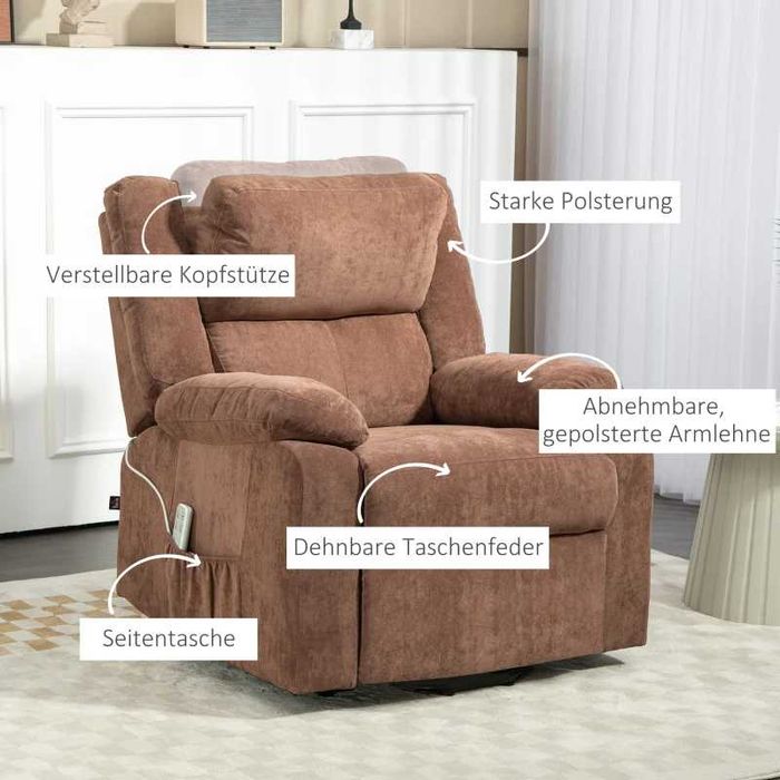 HOMCOM Фотьойл с асистент за повдигане, регулируема облегалка за глава