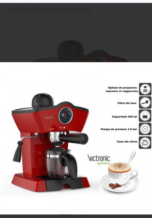 Espressor cafea Victronic VC3612, 800 W, 3.5 bar, 250 ml