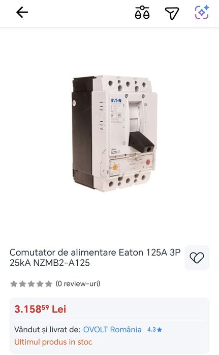 Intrerupator automat industrial Eaton Moeller NZMB2-A125 3P 125A+bobina minima tensiune nou, sigilat