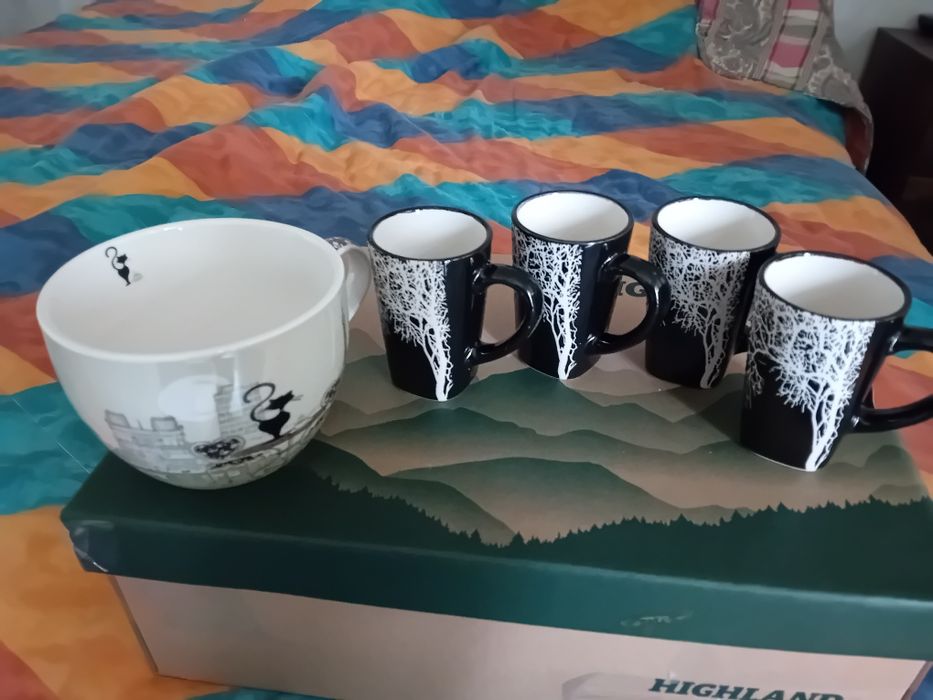 £} set 5 căni de cafea noi, 4 mici si una mare de la carturesti