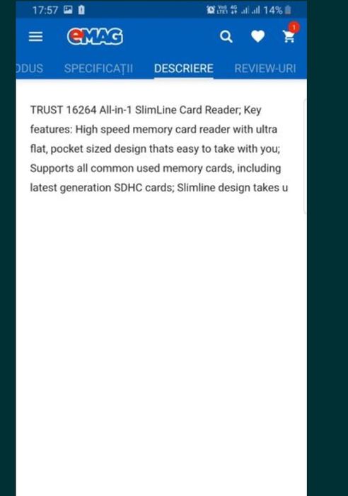 card reader trust slimline all in 1 tru16264.pret redus. Produs nou