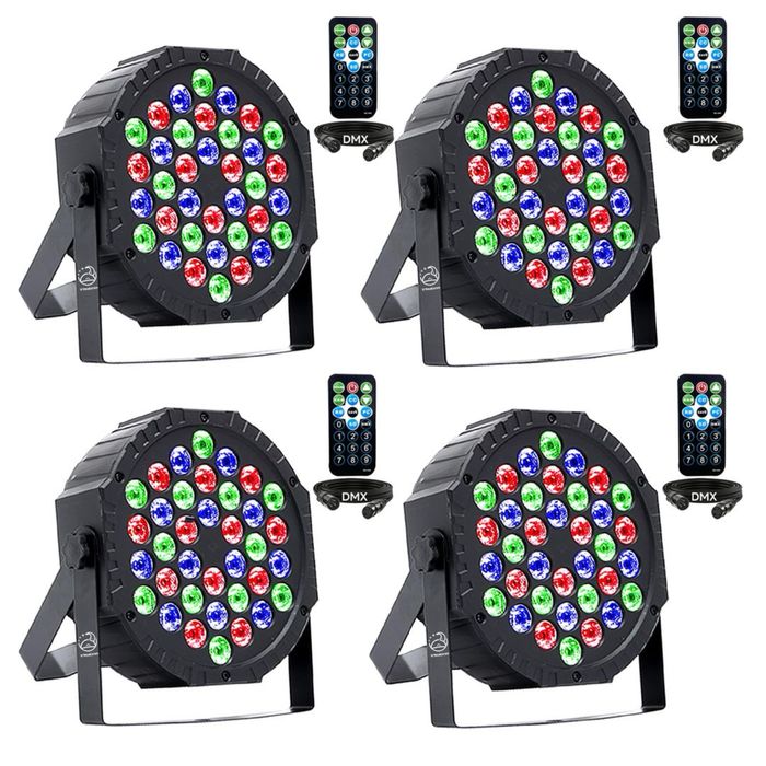 Proiectoare LED Par 36 RGB DMX512 telecomandă 7 moduri activate de sunet – RGB 4 buc Proiector lumina disco
