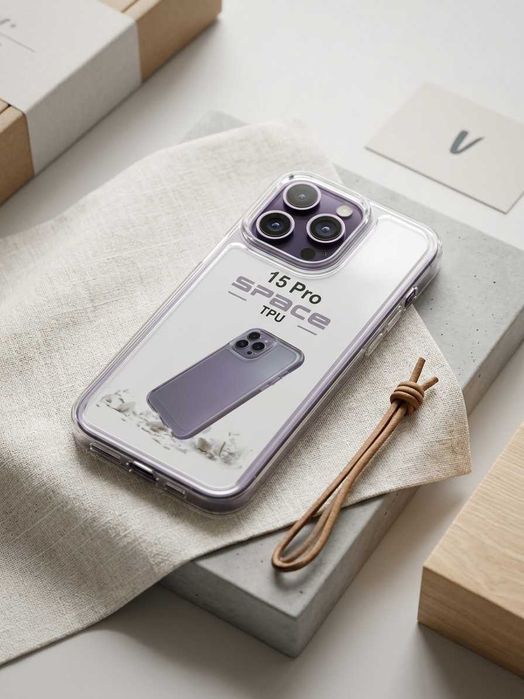 Husă iPhone 15 Pro transparentă TPU, colțuri întărite, protecție cameră