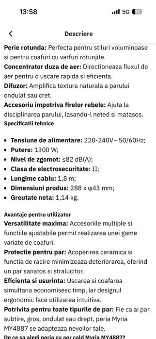 Vand perie aer cald MYRIA MY4887