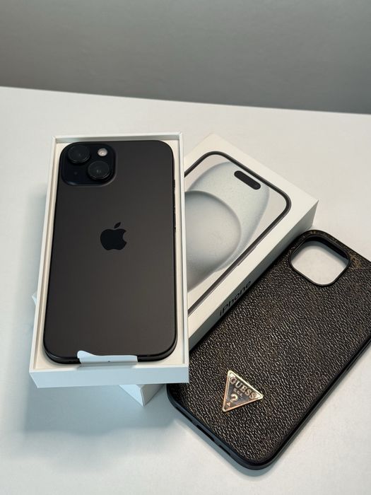 iPhone 15 Black 128 GB full box 95% + husa Guess / Factura / Garantie !