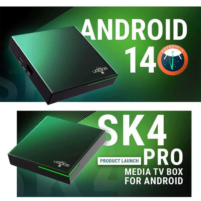 Тв бокс UGOOS SK4 Pro Amlogic S905X5M-K Android 14 LPDDR4 4G64G Поддръжка на Dolby Vision Dolby Audio AI-SR AV1 2T2R WiFi6 BT5.4