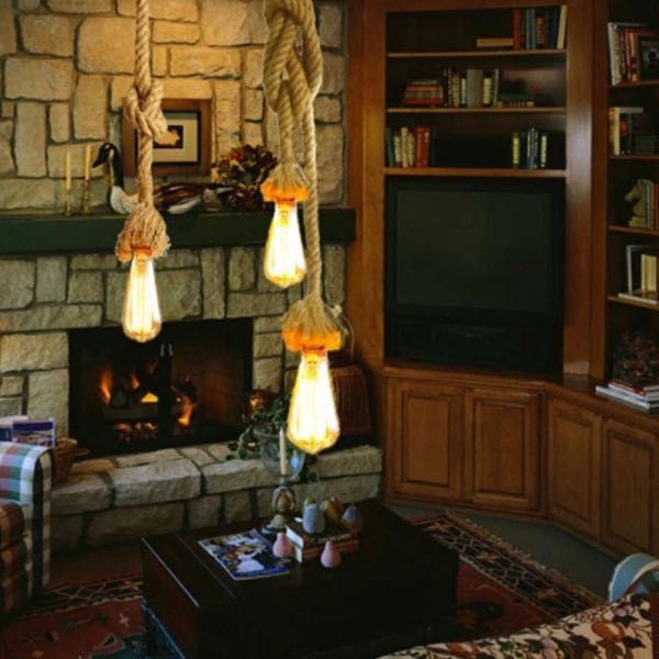 Луксозна двойна висяща лампа конопено въже, винтидж, фасонга Е27