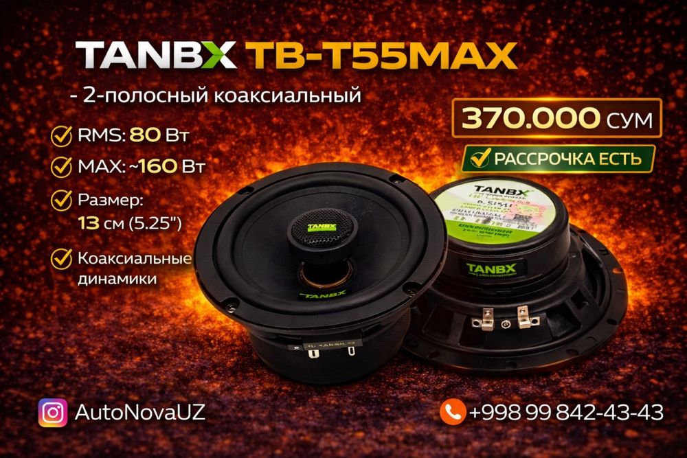 Nasiya | TANBX TB-T55MAX 13см 80Вт коаксиальные динамики Рассрочка