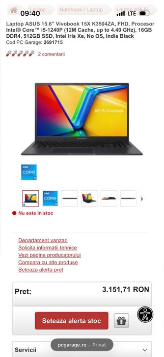 Vand laptop asus Vivobook 15X Blue , i5-1240p , 16gb RAM,512gb stocare