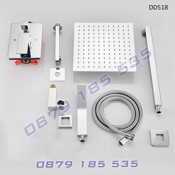 Луксозен душ система вграждане стенен смесител цвят хром слушалка пита