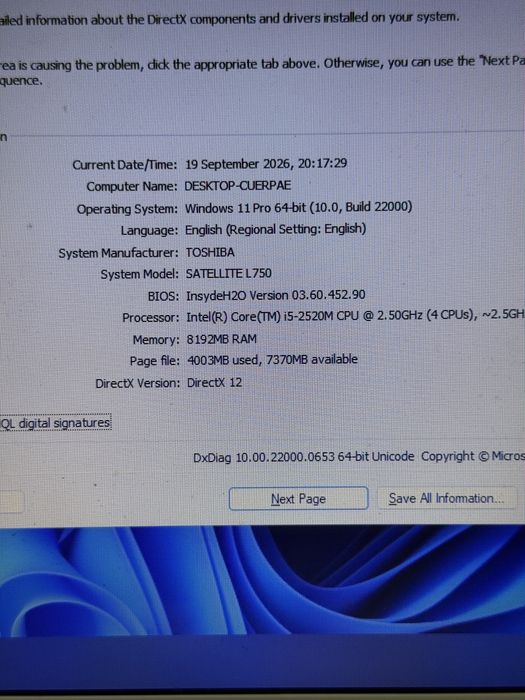 Laptop Toshiba Satellite L750
