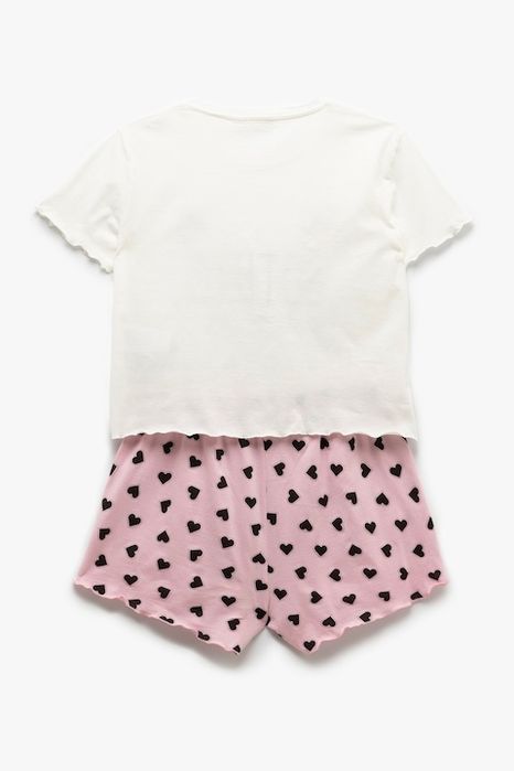 Pijama cu model si pantaloni scurti, Alb, Roz deschis, XL KOTON