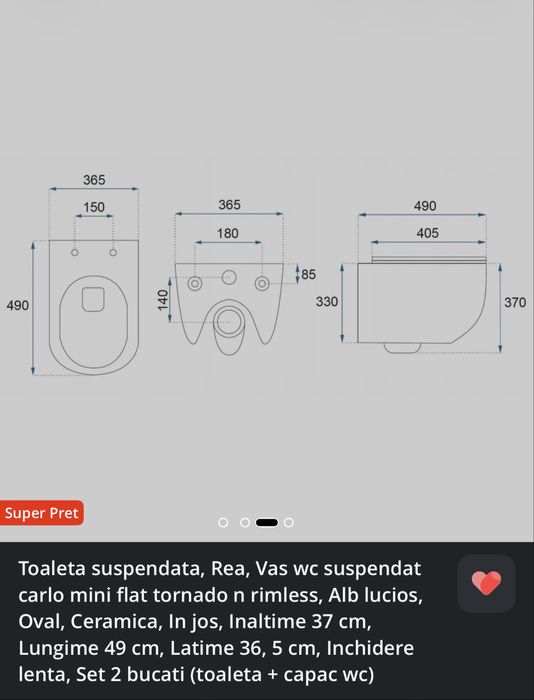 Toaleta suspendata, Rea, Vas wc suspendat