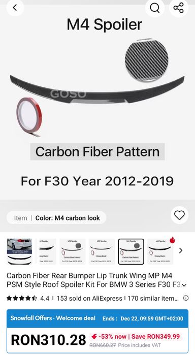 Eleron portbagaj carbon BMW F30 F31 F35 BMW seria 3