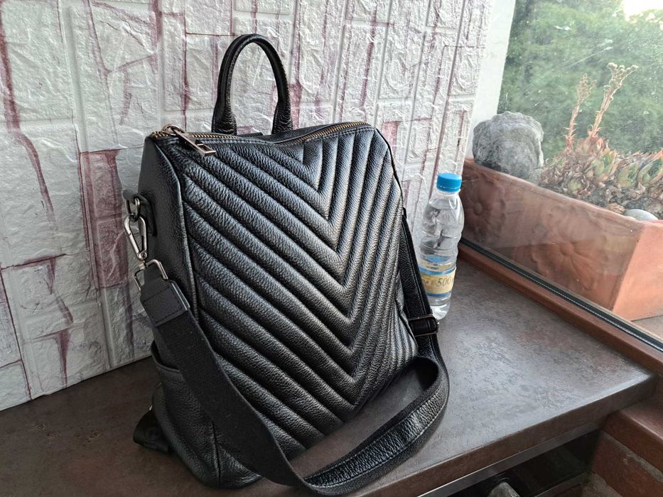 дамска раница,черна кожена,чанта-естествена кожа,