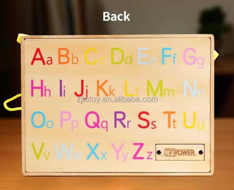 Placa senzoriala Montessori Busy board din lemn cu lumini si butoane