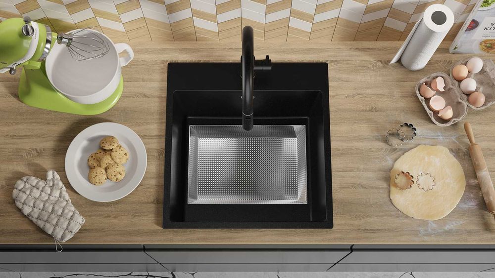 Черна кухненска мивка от гранит Рига 50 XL 480 x 500 мм