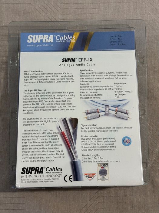 Supra EFF-IX стерео аудио кабел RCA - 0,50 метра.