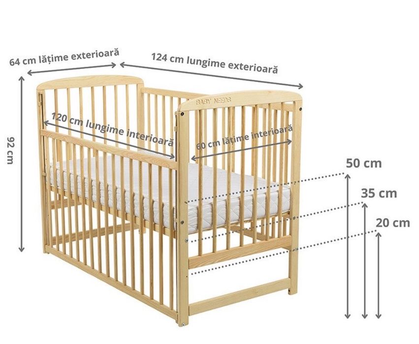 Patut Baby Needs (laterala culisanta) + Saltea Impermeabila 120x60