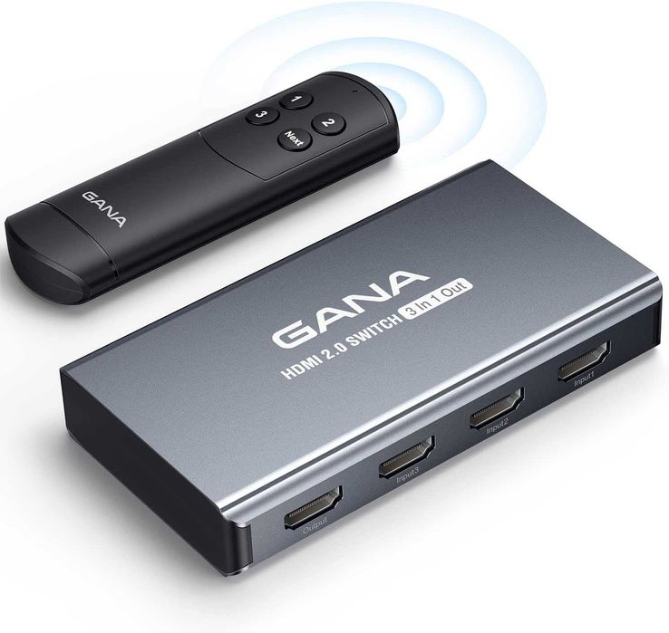 GANA HDMI Switch 3-in-1 Out–HDMI превключвател с дистанционно, 4K 60Hz