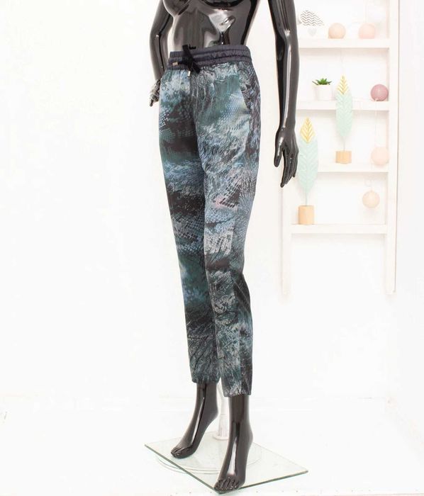 Munthe дамски копринен панталон змийски принт сатен синьо сиво 34 XS