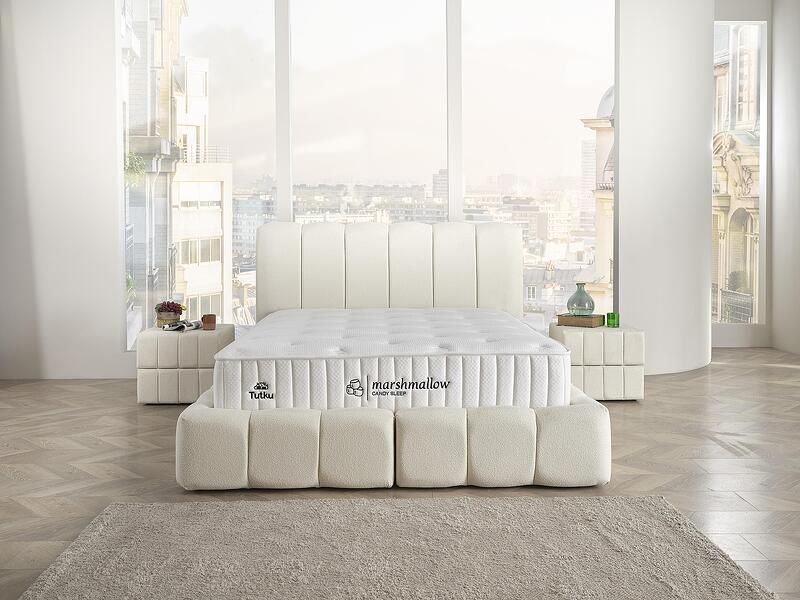 Тапицирано легло Marshmallow Бял крем
