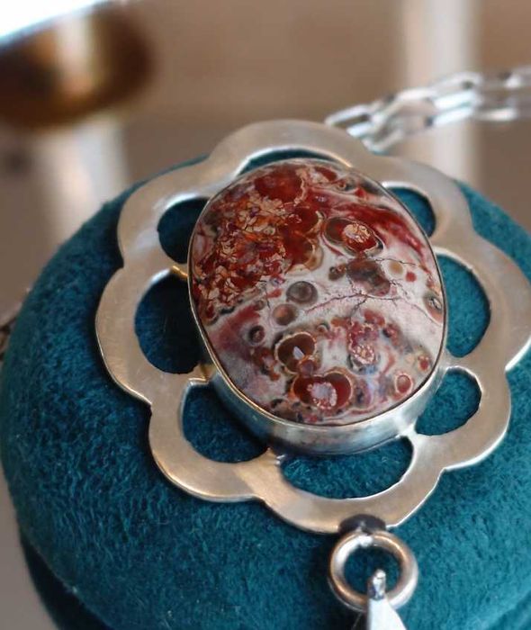 Pandantiv masiv Taxco, cu piatră naturală de jasp leopard.