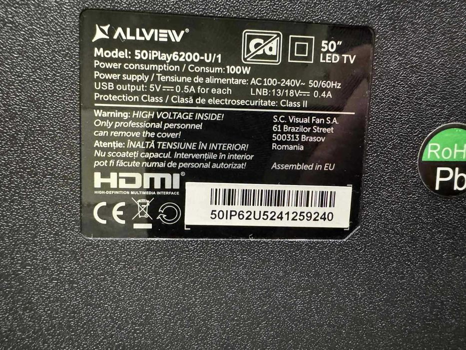 Hope Amanet P5-Televizor Allview LED 50iPlay6200-U,126 cm,Smart,4k