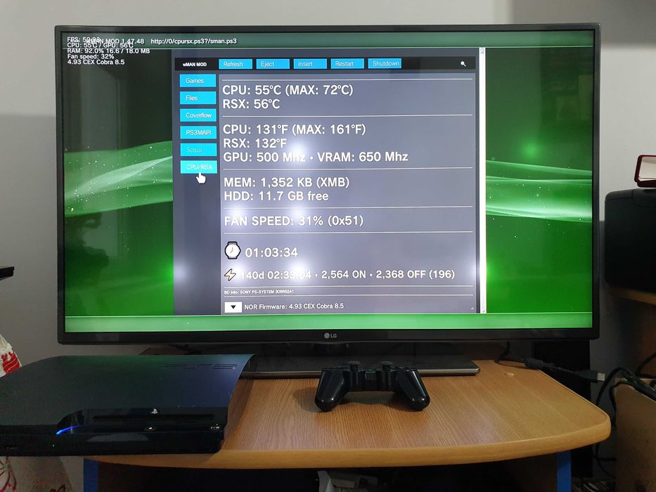 PS3 modat CFW 500 GB + 60 jocuri (GTA V, Red Dead, God of War, NFS)
