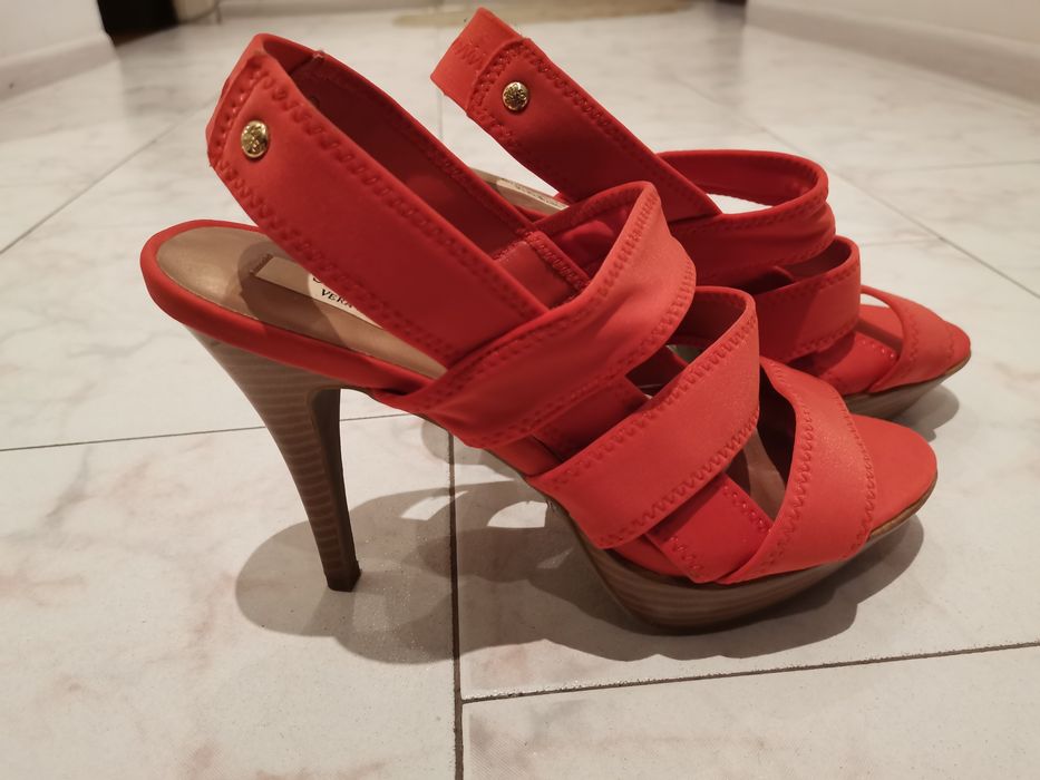 Дамски високи сандали, цвят корал