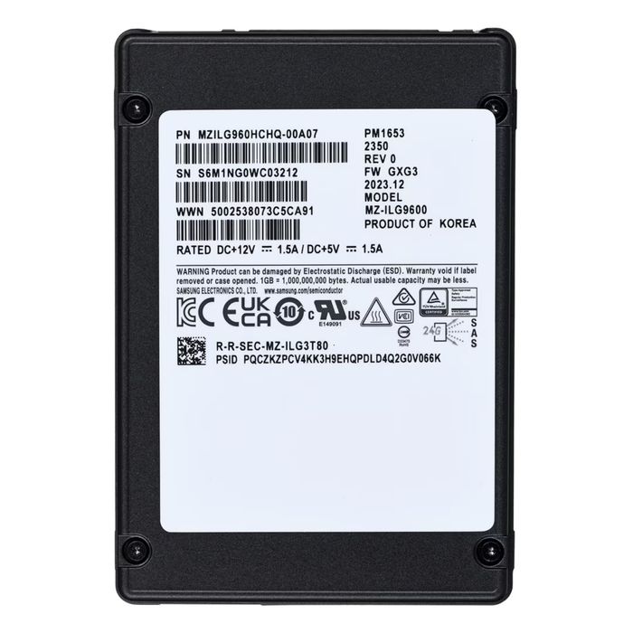 Samsung PM1653 960GB 2.5" SAS 24Gbps Server SSD