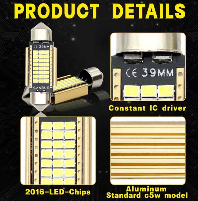 Set Becuri LED c5w 39mm Canbus Plafoniera Portbagaj Numar, Lumina Alba