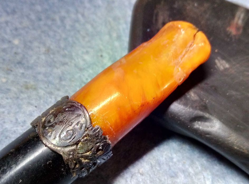 Старинно Царско Руско КЕХЛИБАРЕНО ЦИГАРЕ Кехлибар със СРЕБЪРЕН Обков