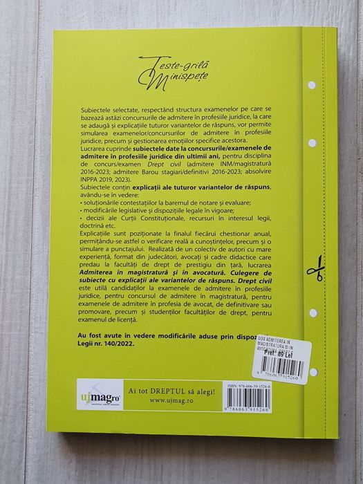 Culegere de subiecte pentru admitere INM și Barou