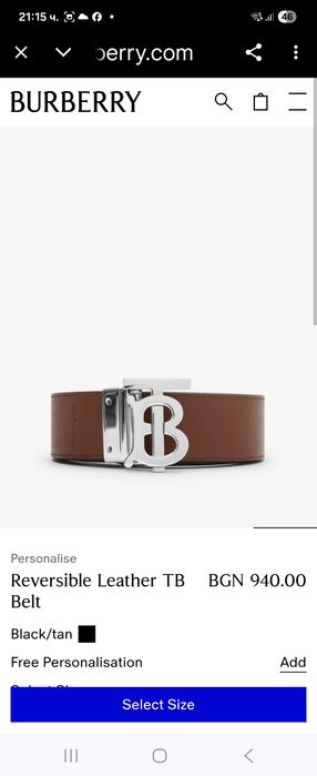 Оригинален мъжки колан Burberry/Бърбъри, двулицев, 95 см., N 38