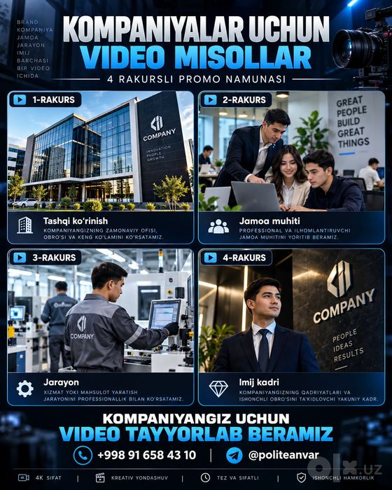 PROFESSIONAL AI VIDEO TAYYORLASH

Biznesingiz yoki oilangiz uchun z