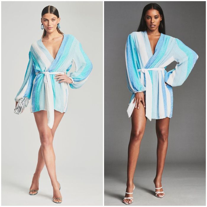 Къса парти рокля S/XS пайети колан RETROFETE синя бяла официална ръкав