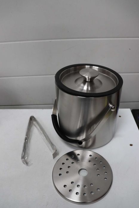 Кофа за лед с капак, цедка, щипки, неръждаема стомана, 2.0L, ледарка