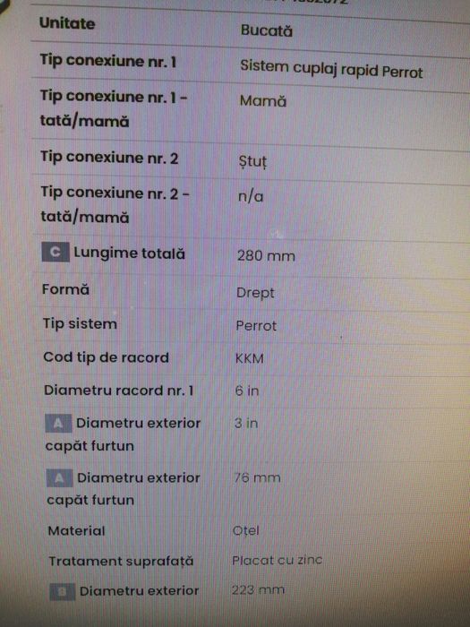 Cupla Perrot mama de 6 toli cu stut de 3 toli, pentru vidanja
