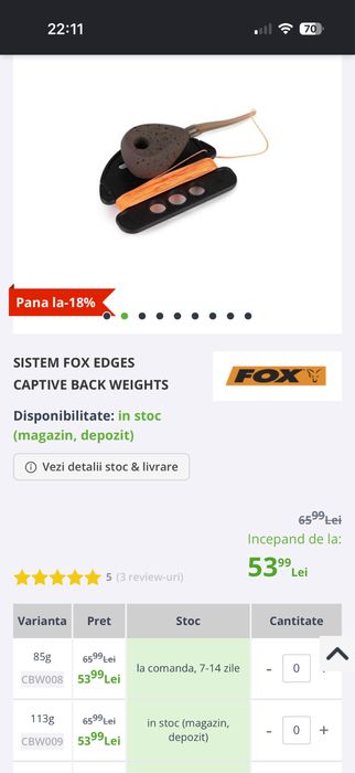 Plumbi scufundare fir Fox back weight nefolositi